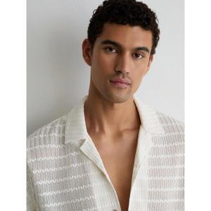 REISS Sid Chevron-Crochet Cuban-Collar Shirt
